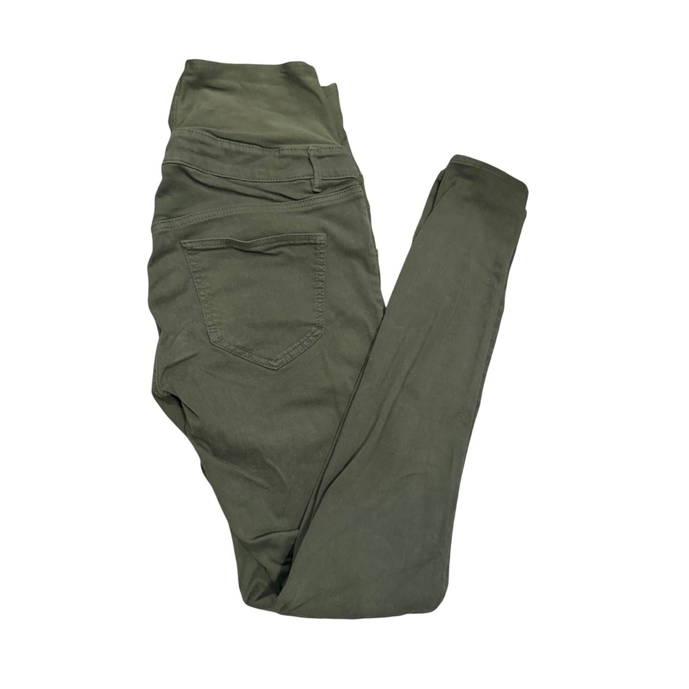 Maternity‎ Skinny Pants Olive Green Over Belly High Waist Stretchy Trousers